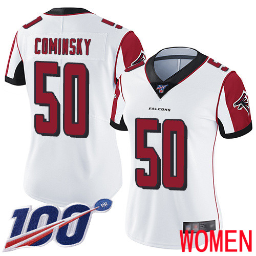 Atlanta Falcons Limited White Women John Cominsky Road Jersey NFL Football #50 100th Season Vapor Untouchable->women nfl jersey->Women Jersey